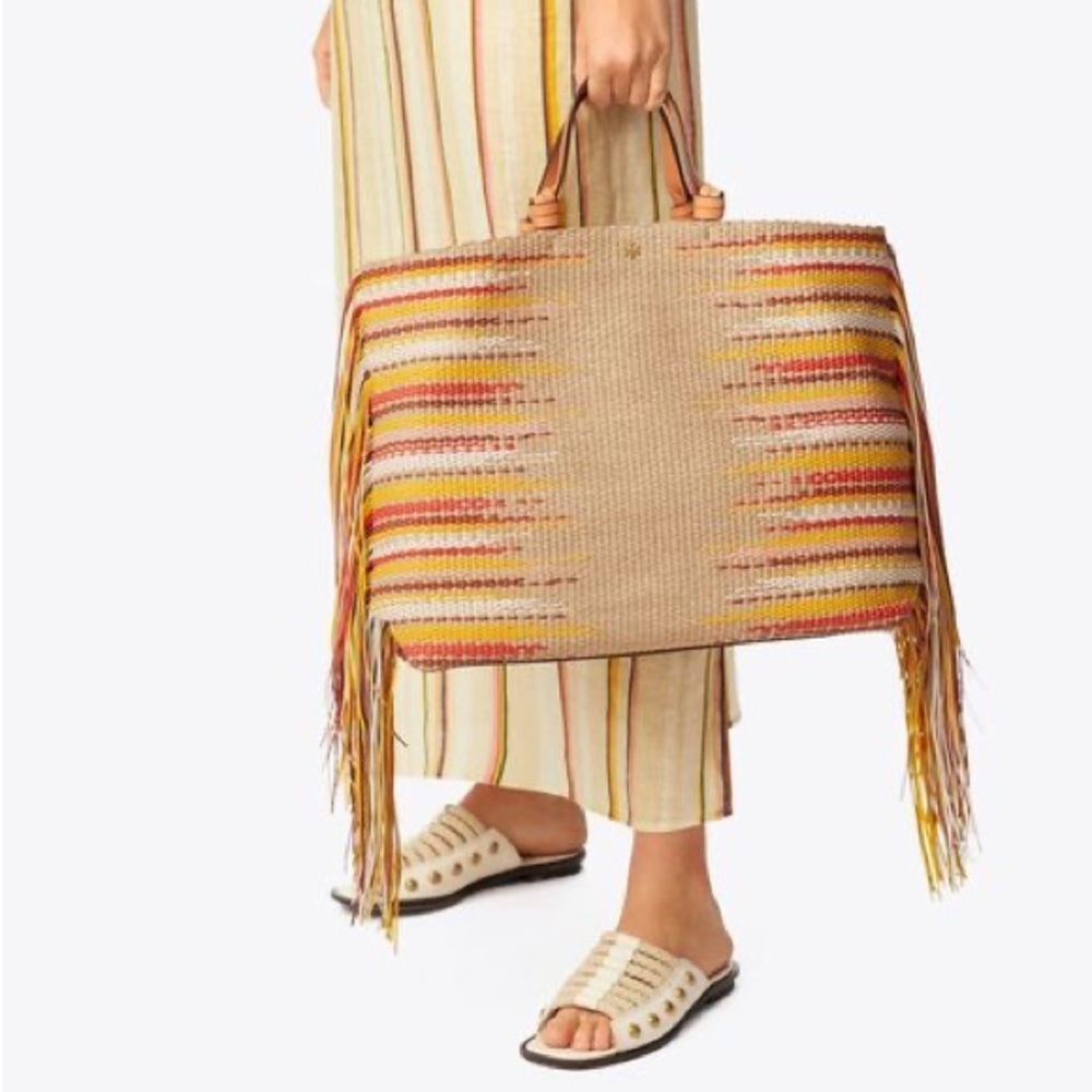 Like new TORY BURCH Aidan Fringe Tote In Brown $1498 - Picture 6 of 15
